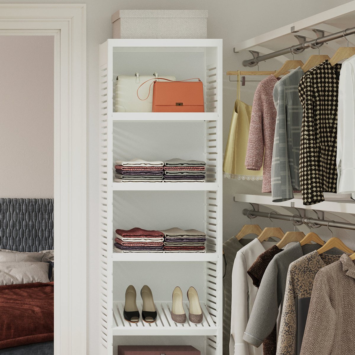 Solid Wood Accessory Tower with Adjustable Shelves - John Louis Home - Closet Organizers