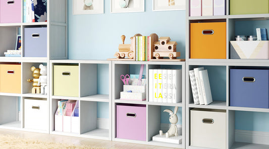 solid wood cube storage organizers filled with toys