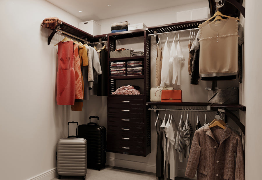 espresso medium size walk in closet system design