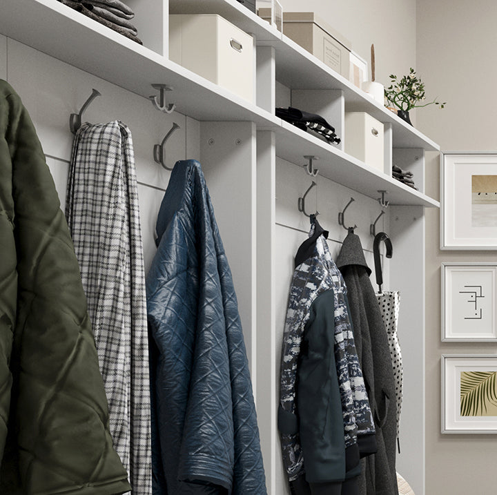 winter coats, hats and gloves organized in a mudroom using a John Louis Home hall tree 