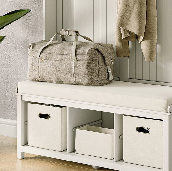 image showing all the features included in a  John Louis Home hall tree bench