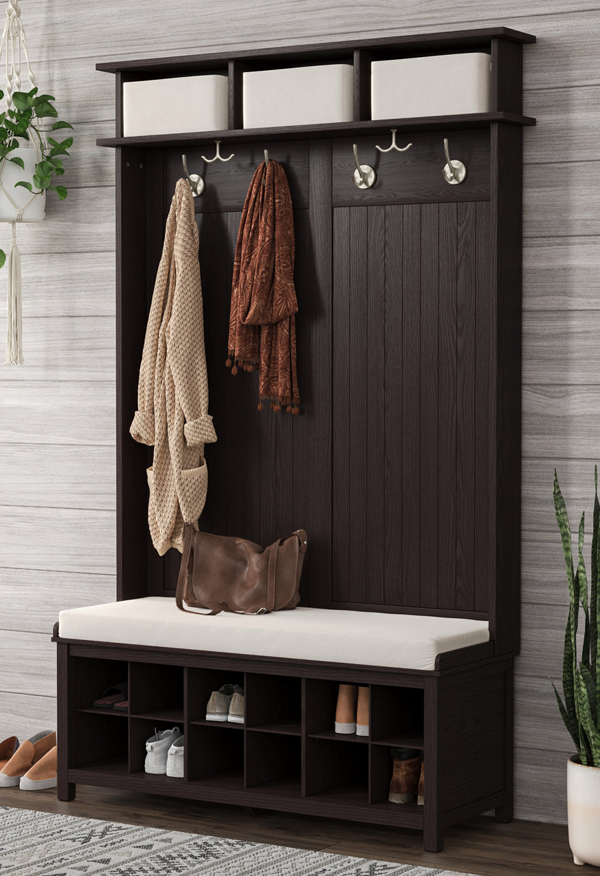 hall tree with shoe storage mudroom entryway espresso finish