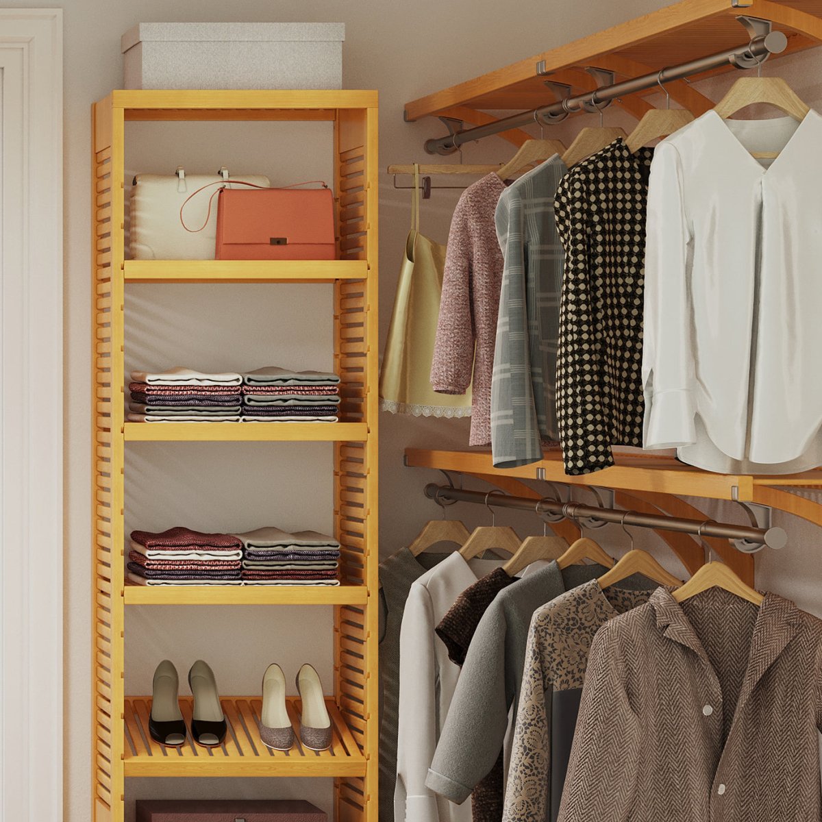 Solid Wood 6 ft Shelf Kit with Bar - John Louis Home - Closet Shelves