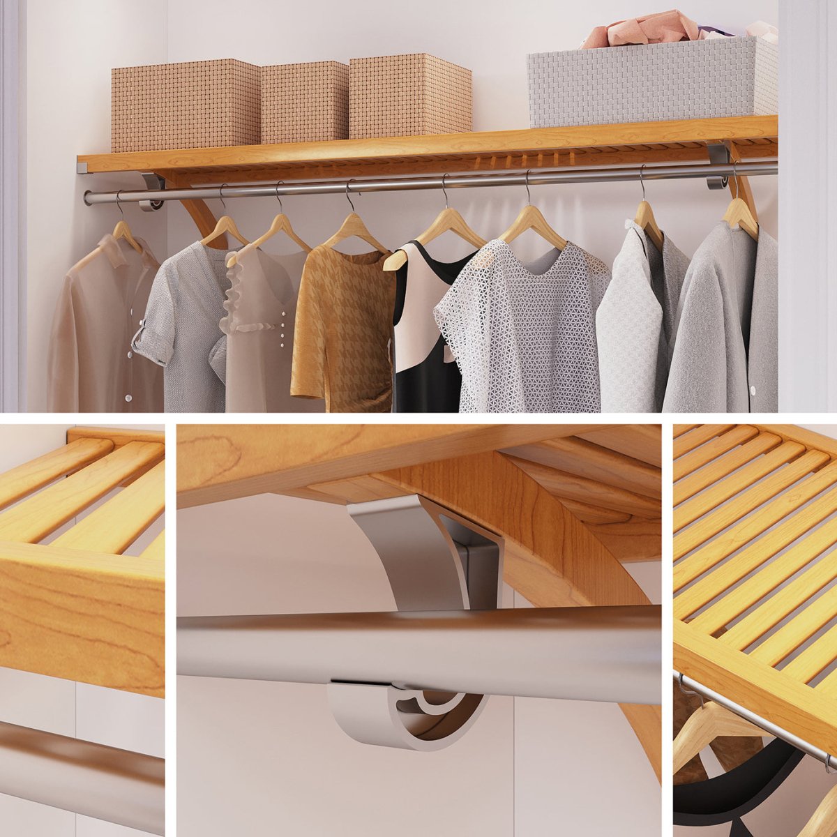 Solid Wood 6 ft Shelf Kit with Bar - John Louis Home - Closet Shelves