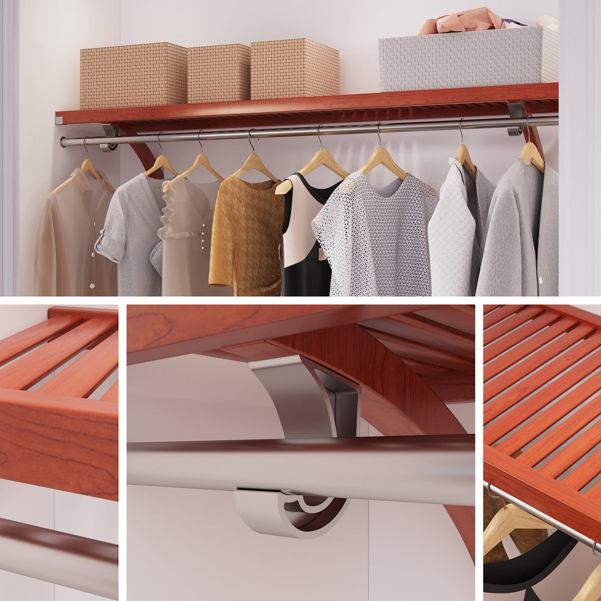 Solid Wood 6 ft Shelf Kit with Bar - John Louis Home - Closet Shelves