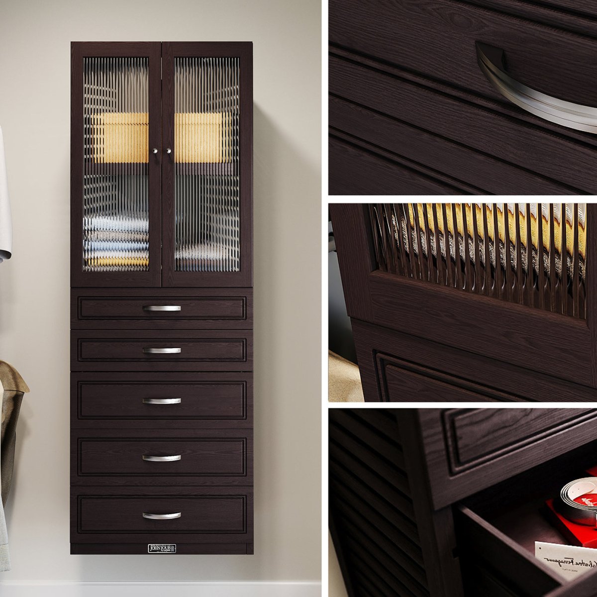 Solid Wood Accessory Tower with 5 Drawers and Doors Modern - John Louis Home - Closet Organizers