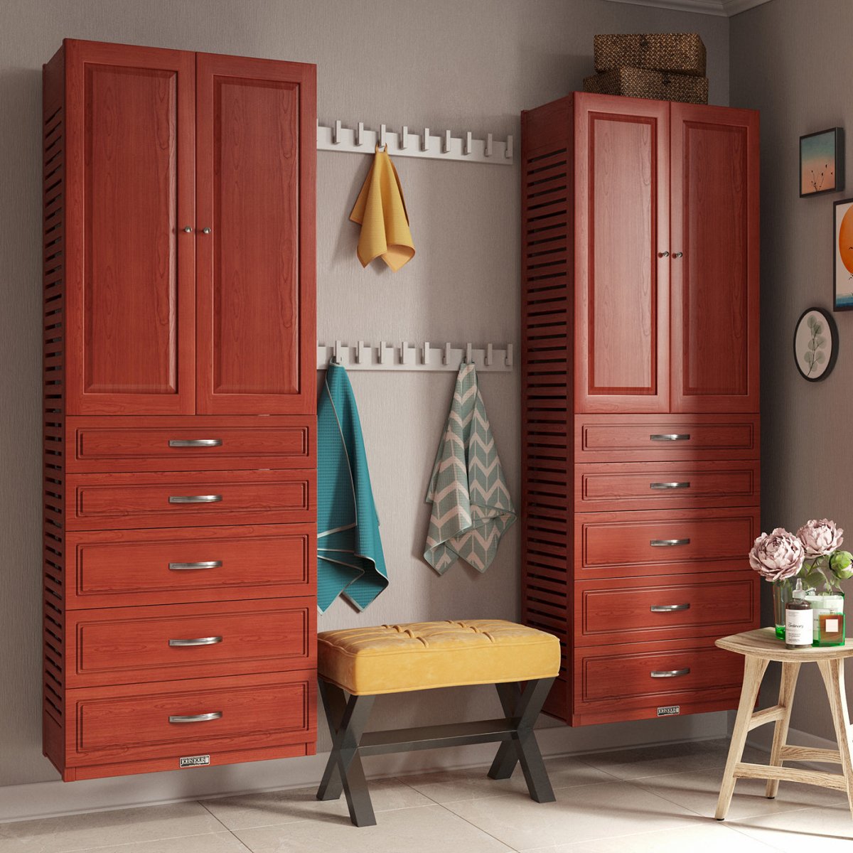 Solid Wood Accessory Tower with 5 Drawers and Doors Modern - John Louis Home - Closet Organizers