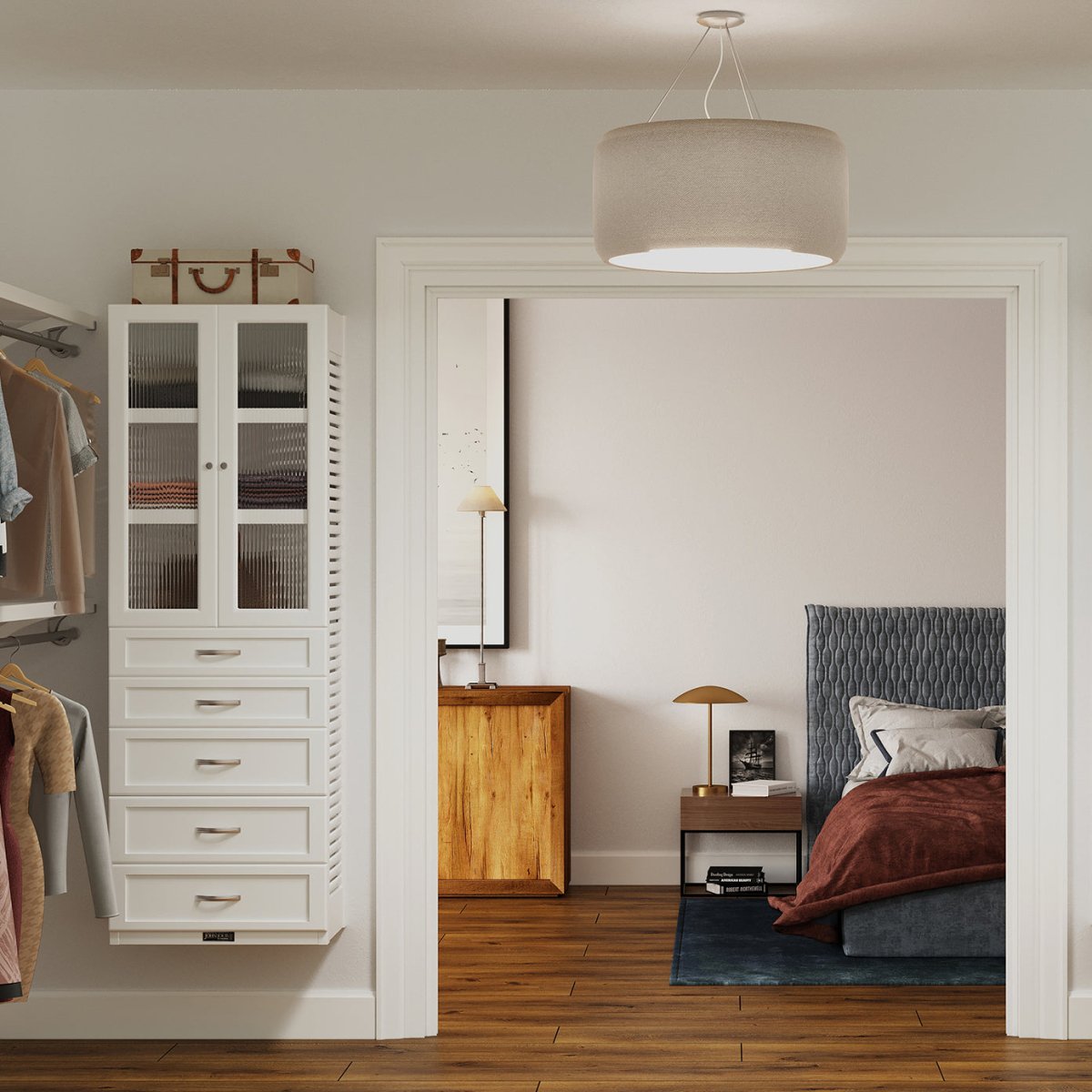 Solid Wood Accessory Tower with 5 Drawers and Doors Modern - John Louis Home - Closet Organizers