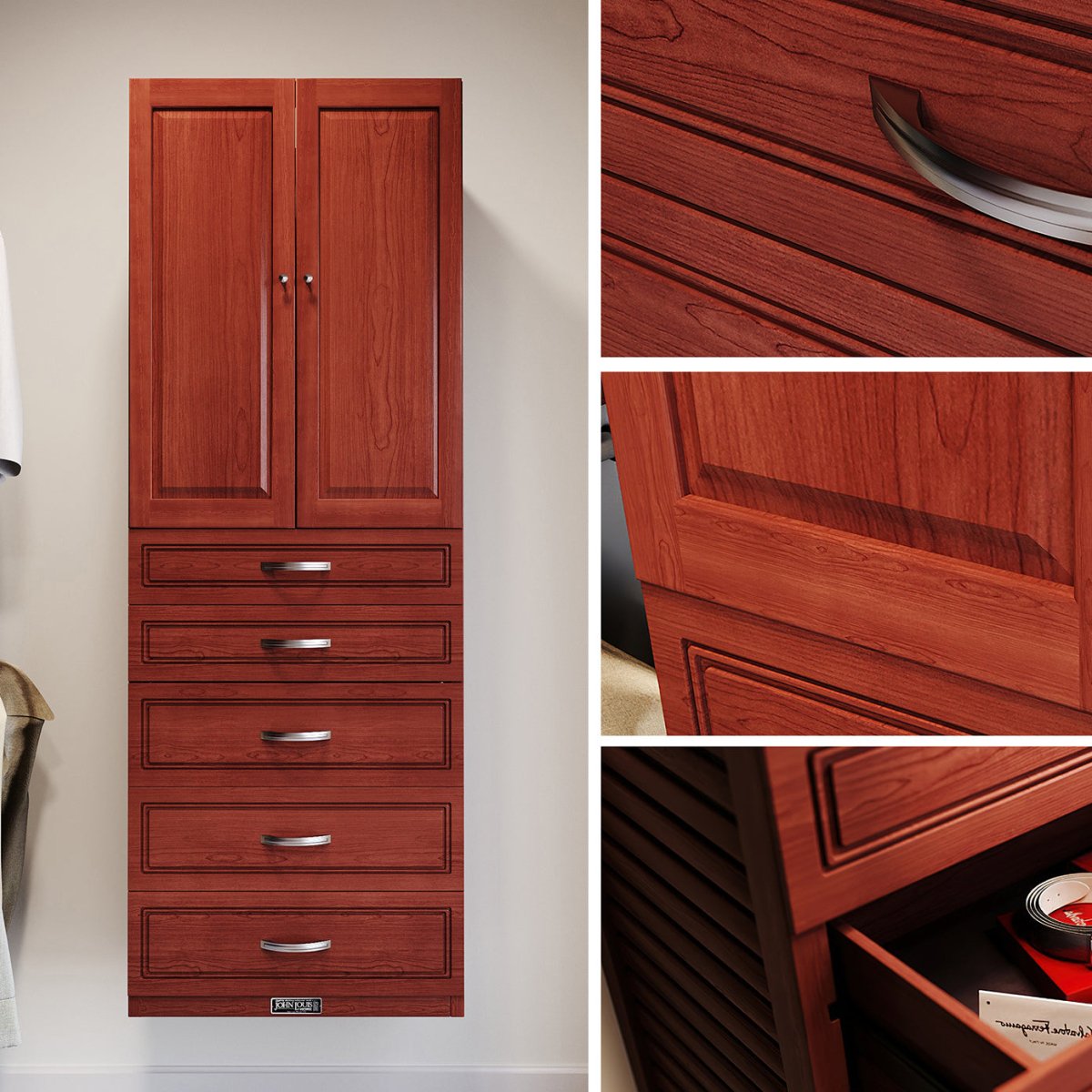 Solid Wood Accessory Tower with 5 Drawers and Doors Modern - John Louis Home - Closet Organizers