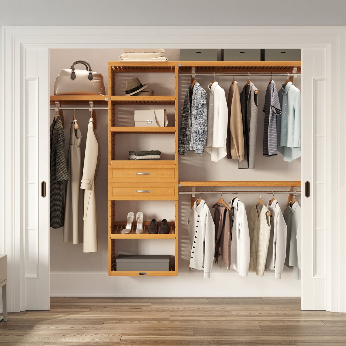 Solid Wood Closet Organizer with 2 Drawers Modern - John Louis Home - Closet Organizers