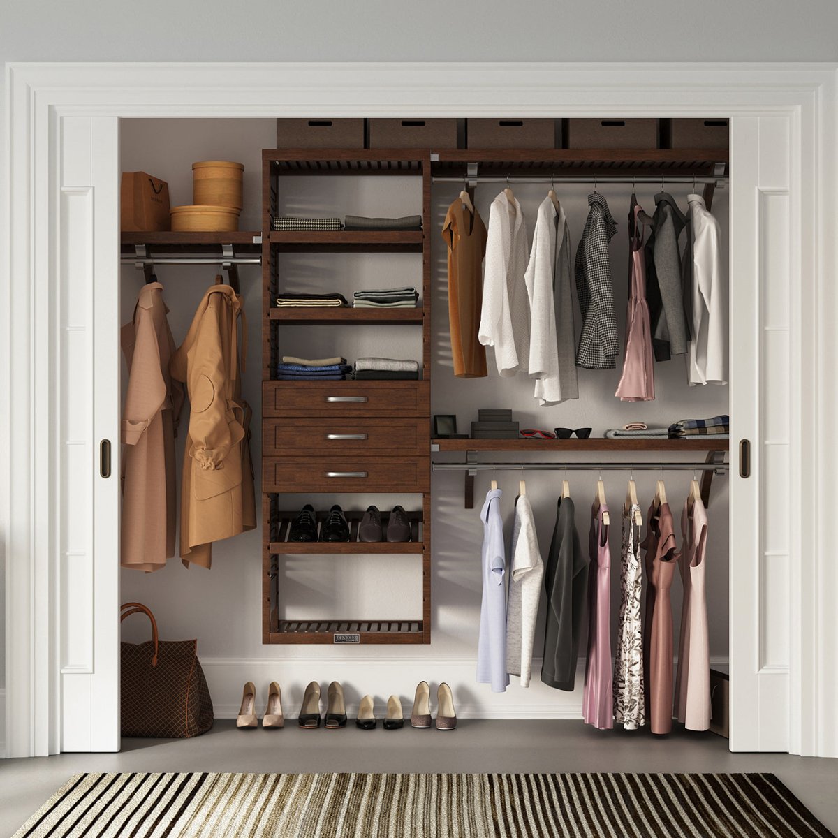 Solid Wood Closet Organizer with 3 Drawers Shaker - John Louis Home - Closet Organizers
