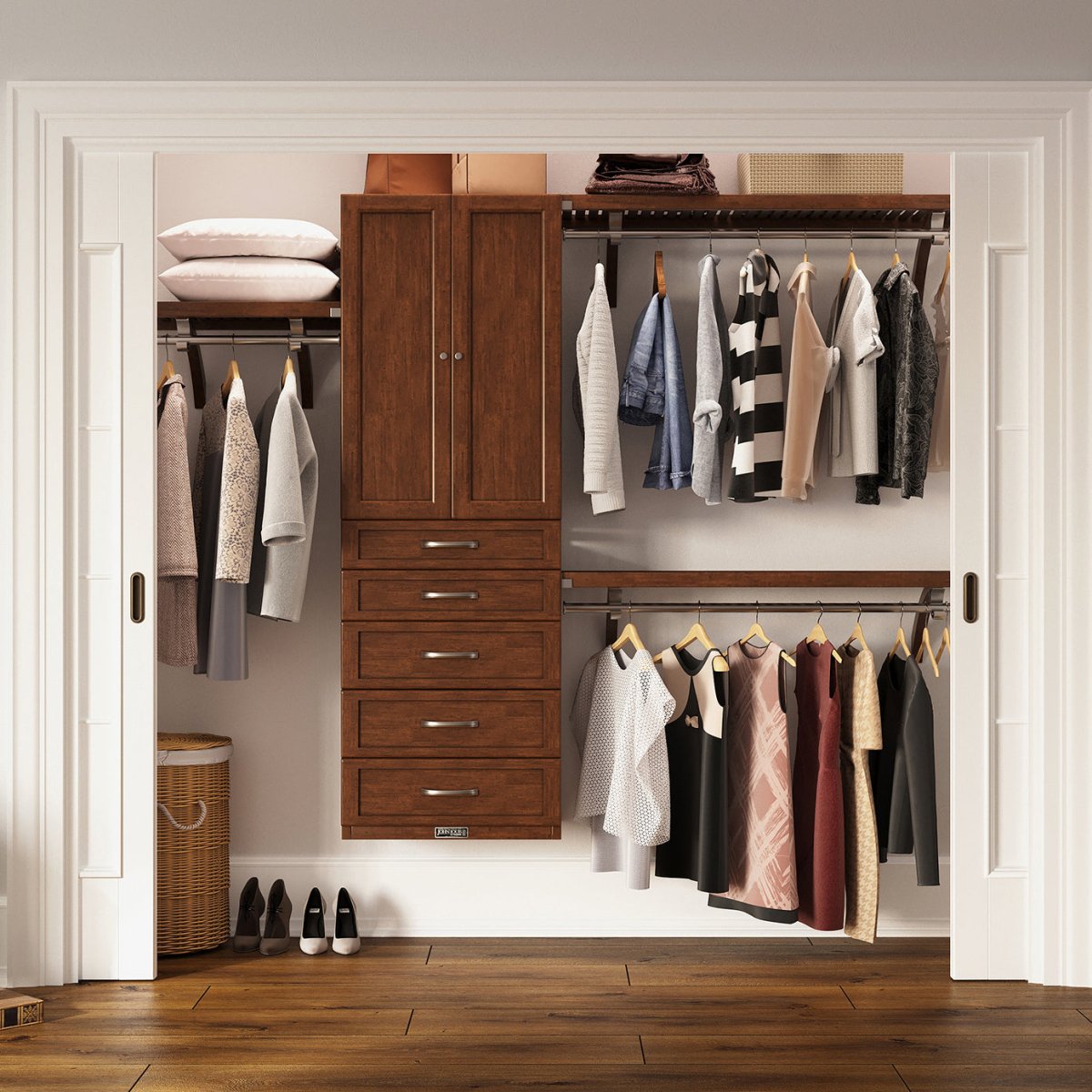 Solid Wood Closet Organizer with 5 Drawers and Doors Shaker - John Louis Home - Closet Organizers