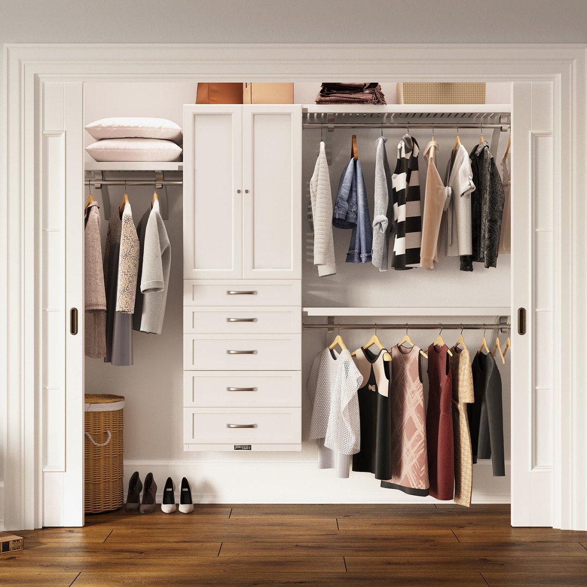 Solid Wood Closet Organizer with 5 Drawers and Doors Shaker - John Louis Home - Closet Organizers