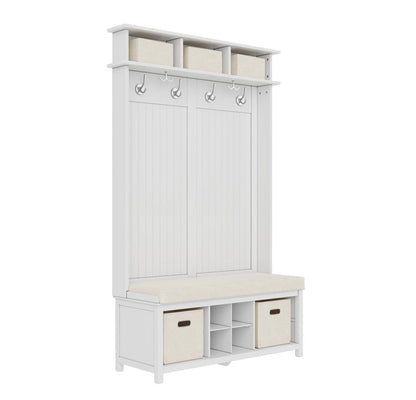 Solid Wood Hall Tree Entryway Bench with 2 Bin & 1 Shoe Dividers - John Louis Home - Hall Trees