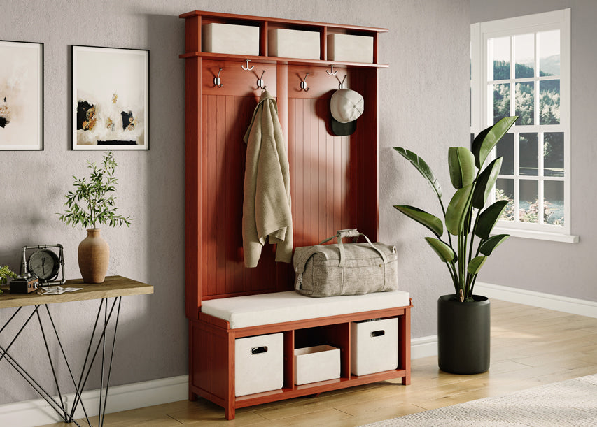 solid wood hall tree bech features