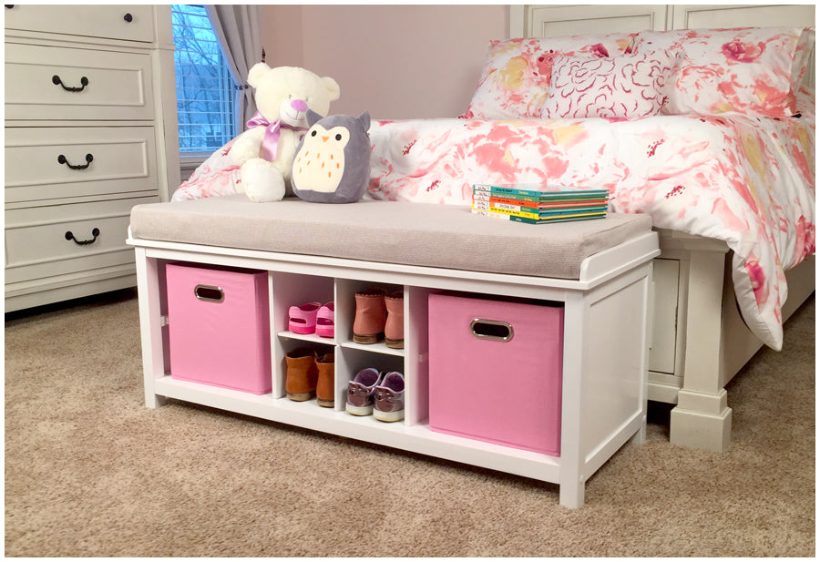 storage bench  at end of girls bed
