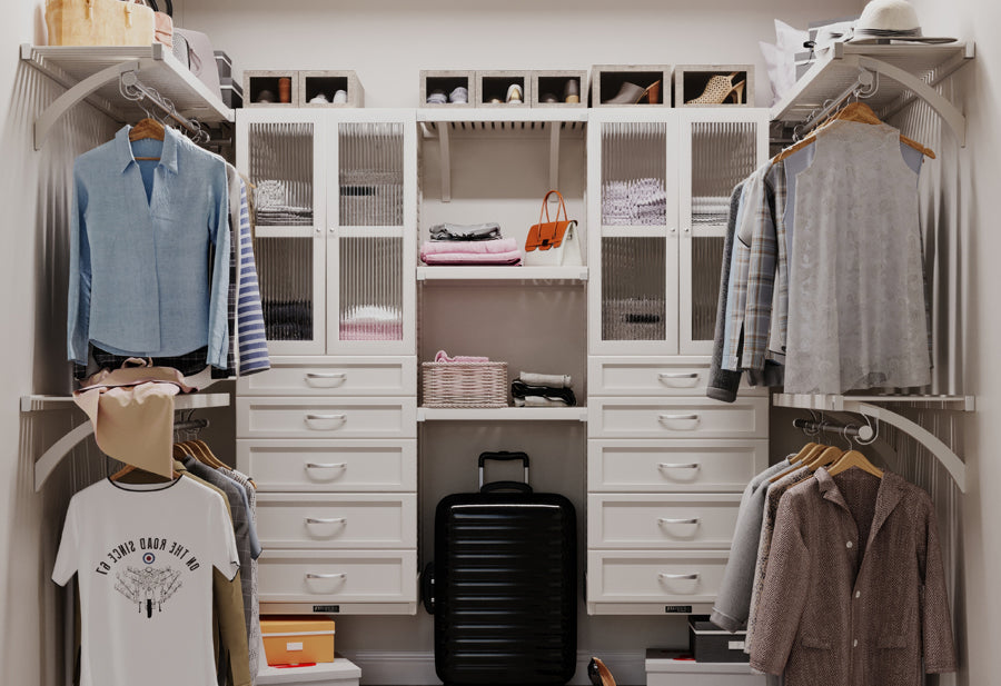 white medium size walk in closet system design